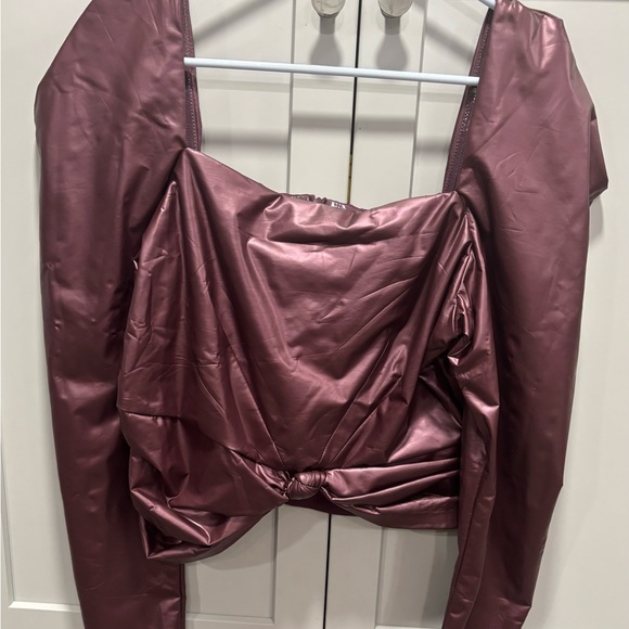 Free People Hatch Me If You Can Faux Leather Twist Front Crop Metallic NWT - Picture 7 of 9